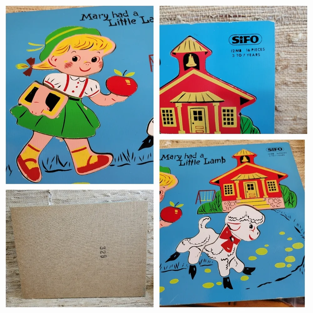 Vintage Sifo Pre-School Mary Had a Little Lamb Wooden Tray Puzzle